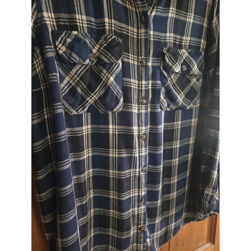 Terra & Sky Blue Flannel Button Down Long Sleeve Shirt Casual Top Plus Size 2X - Picture 4 of 7